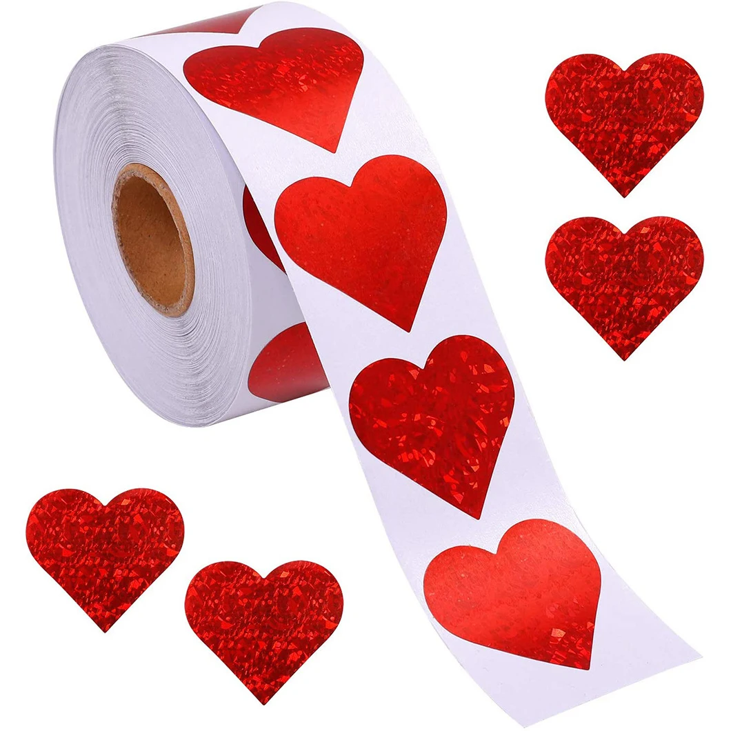 100-500pcs Sparkle Heart Stickers Red Love Scrapbooking Adhesive for Valentine's Day Wedding Decor Stationery Sticker - купить по