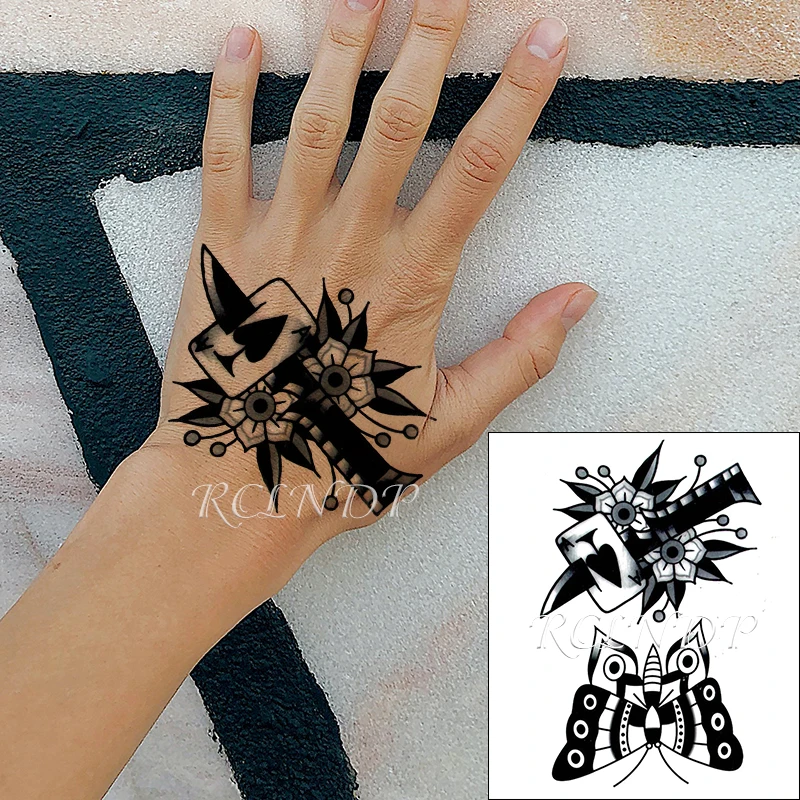 Waterproof Temporary Tattoo Sticker Black Butterfly Knife Flower Playing Cards Element Fake Tatto Flash Tatoo for Women Men