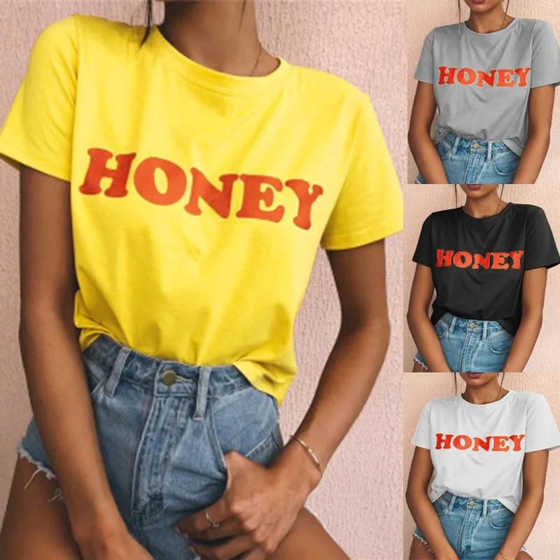 

Cute Keep Female Tops Grunge Party Shirts Tops New Arrival HONEY T-shirt 90s Women Fashion T Shirt Summer Tee