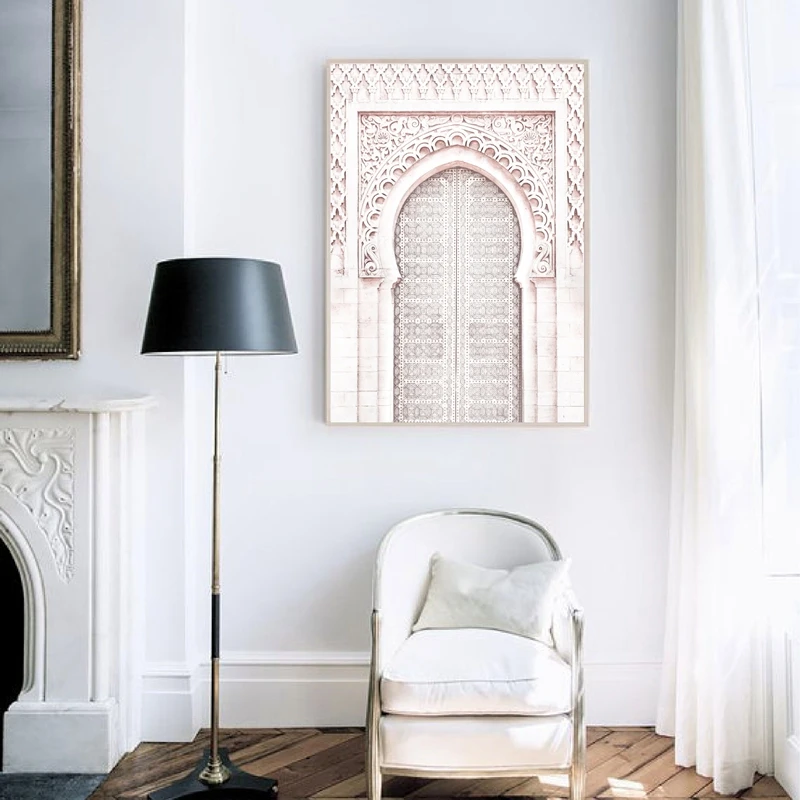 Розовая Марокканская арка для путешествий настенная живопись холст постер