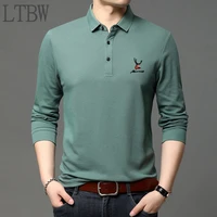 ltbw new men long sleeve polo shirt button fawn embroidery casual business work classic wild men long sleeved t shirt