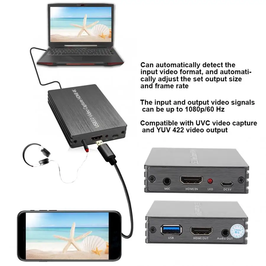 4K HDMI видео Захват диск бесплатно 1080P Запись коробка USB 3 0 для живого