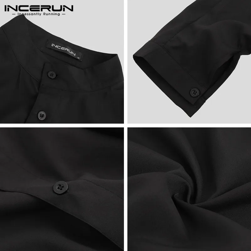 men long sleeve casual shirt stand collar solid button loose indian kurta suit men tops vintage pakistani shirts 2021 incerun free global shipping