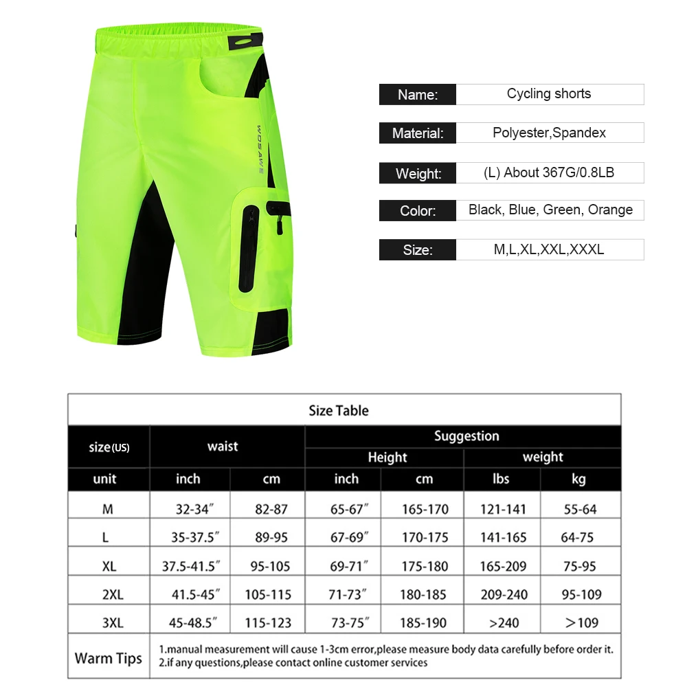 

WOSAWE Men Cycling Shorts 2021 Upgrade 2 in 1 Breathable Quick-Dry Cycling Underwear 3D Padding Shockproof Riding MTB Shorts