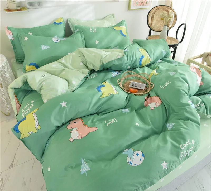 

Модное одеяло постельные принадлежности набор 3/4 шт алоэ, хлопковая одежда с принтом в виде маленького зеленого цвета с принтом в виде диноз...