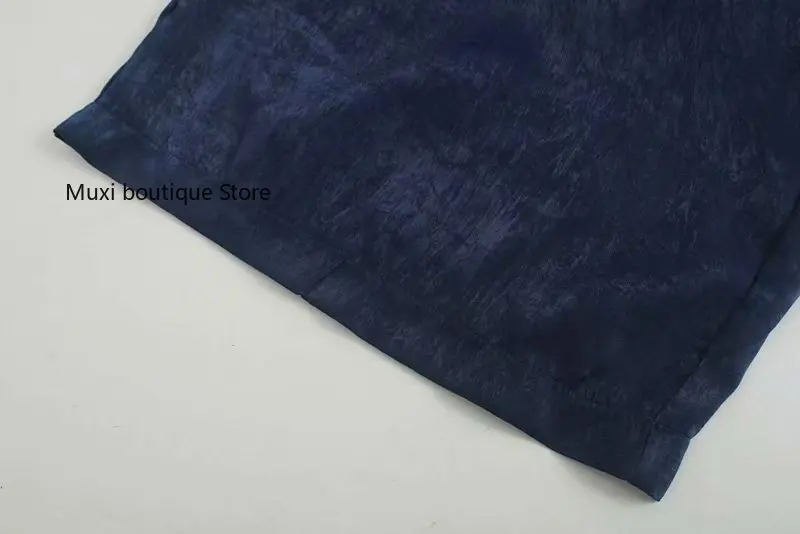

Summer women's Jumpsuit dark blue sleeveless Jumpsuit silk satin texture straight tube high waist break Jumpsuit