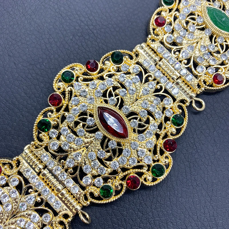 Elegant Moroccan Caftan Belt for Women Wedding Dress Jewelry Hollow Metal Buckle Link Chain Full Color Crystal Bride Gift