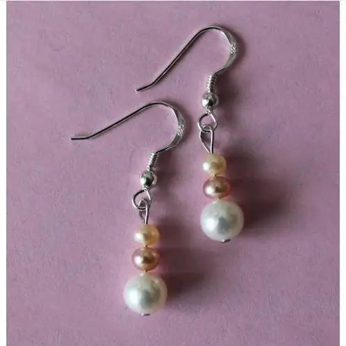 

Favorite Pearl Dangle Earrings 3-7mm White Pink Peach Genuine Freshwater Pearls S925 Sterling Silver Hook Fine Women Gift