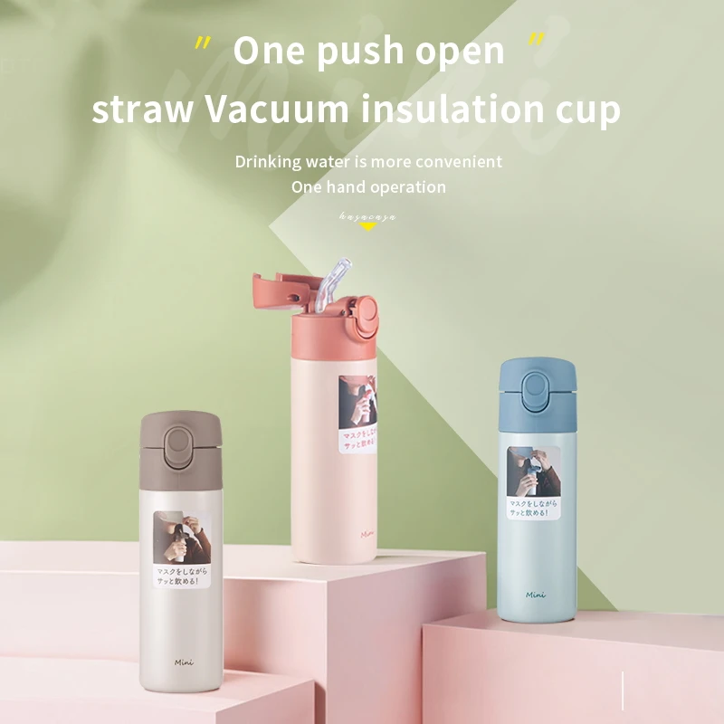 

Hasacasa Mini Cute Thermos Mug Flask Vacuum Insulation Cold Water Bottle Portable Straw Student Kids Ladies Straw Thermos Cup