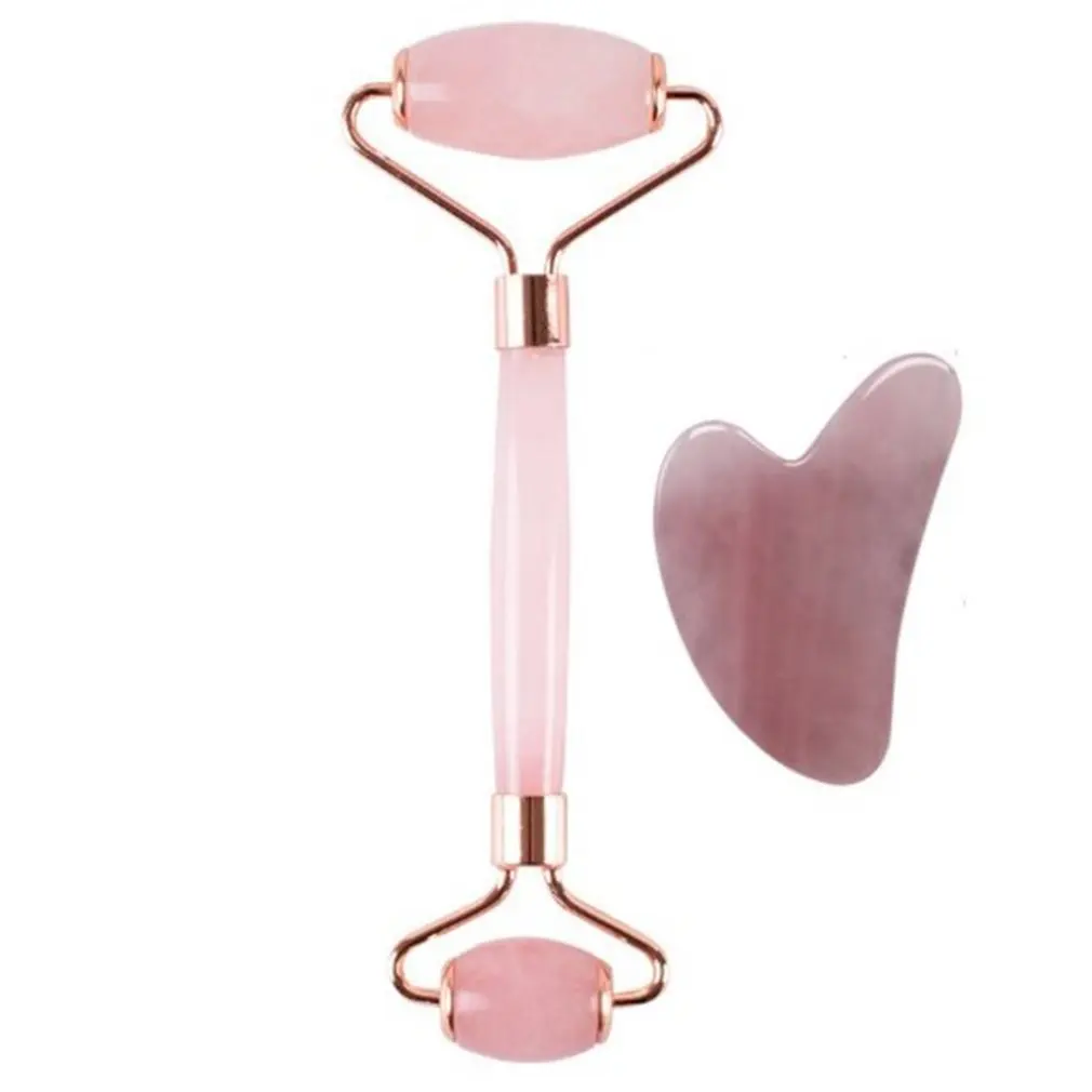 

Natural Powder Crystal Jade Roller Beauty Jade Wheel Facial Massager Scraping Plate Meridian Health Care Set Massage Stick