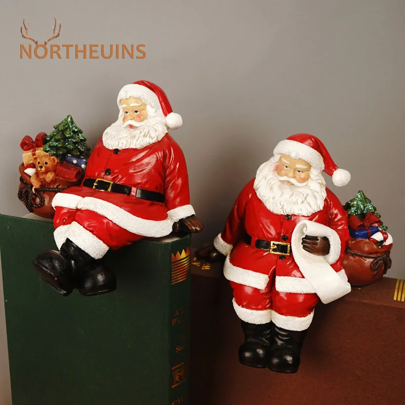 

NORTHEUINS Resin Santa Claus Statue Figurines for Interior New Year Christmas Ornaments Livingroom Desktop Decoration Xmas Decor