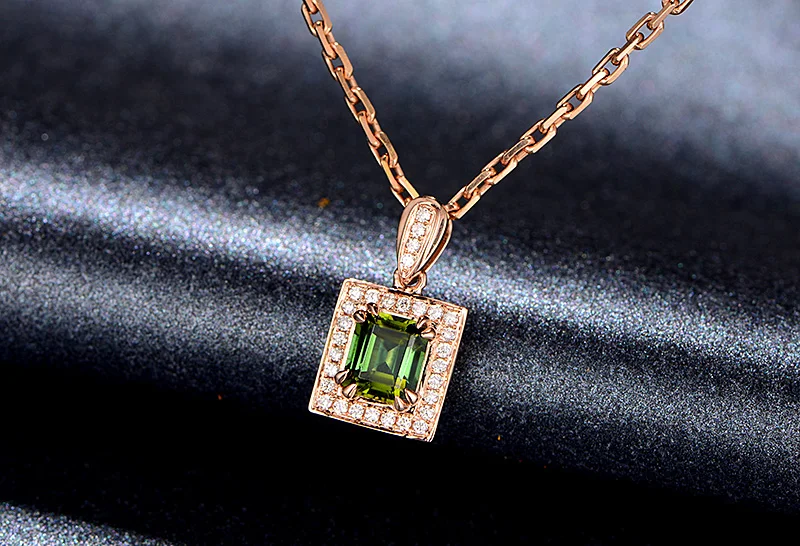 ML Природный зеленый турмалин 18 К кулон из чистого золота настоящий AU 750 цельное