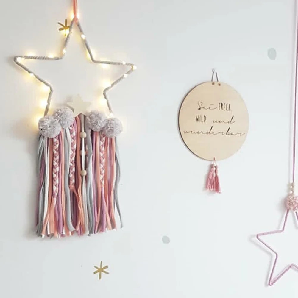 Grey Pink Украшение 5 звезд форма бусины кулон орнамент настенный Ловец снов скандинавские DIY домашний реквизит с светодиодный светильник кисточки - Цвет: Grey Pink