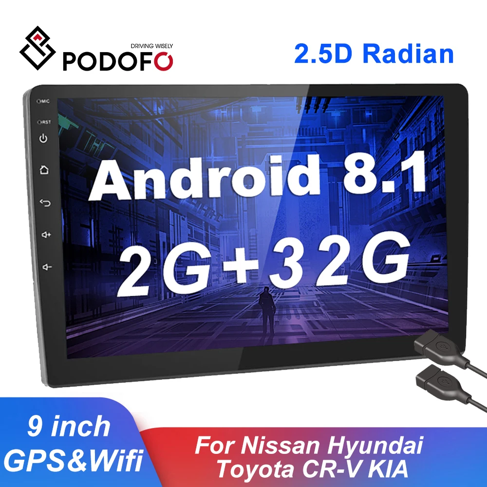 Podofo 2 Din Android 8 1 автомобиль радио GPS WI FI FM стерео Авто Аудио Автомобильный