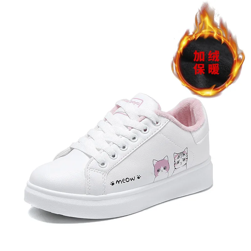 Tenis feminino/ г. Зимняя Женская теннисная Уличная обувь, кроссовки, плюшевые теплые туфли на плоской подошве, дышащая уличная спортивная обувь для пробежек