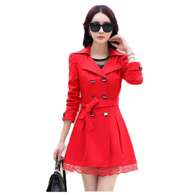 

Plus Size Windbreaker Women 2021 Spring and Autumn New Fashion Temperament Double-breasted Lapel Slim-fit Pink Trench Coat GH318