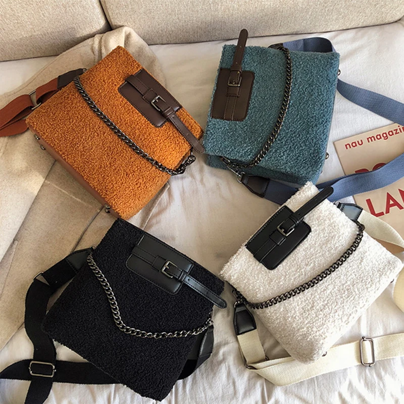 Mododiino шерстяная сумка-ведро женская мини сумка через плечо с цепочкой для зимы