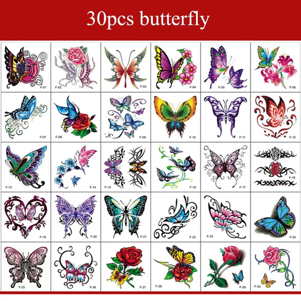 Тату-наклейки с цветами и бабочками 30 шт. | Красота здоровье