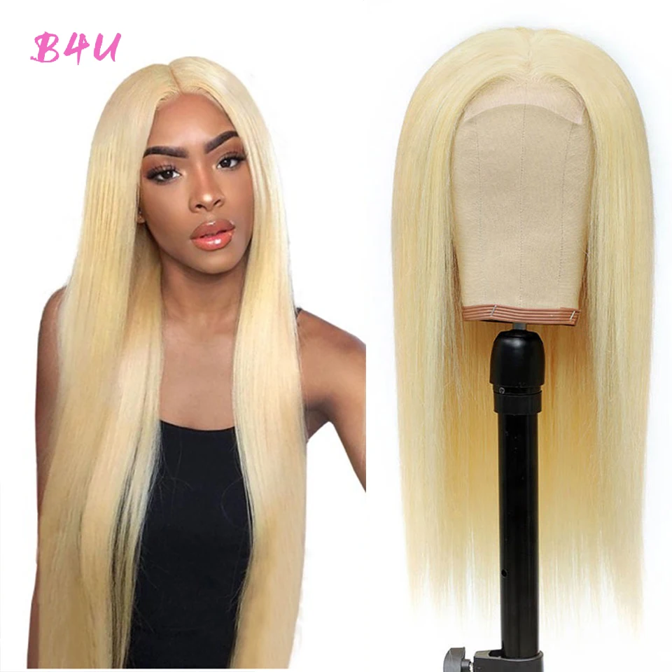 

Парик B4U 613 блонд на сетке спереди, прямые парики из человеческих волос, предварительно выщипанные прозрачные парики на сетке, бразильские п...