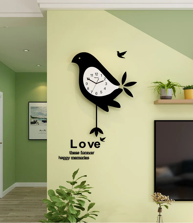 

Bird Diy Wall Clock Acrylic Black Numeric Cute Pendulum Wall Clock 3d Animal Nordic Reloj De Pared Home Decoration WE50WC