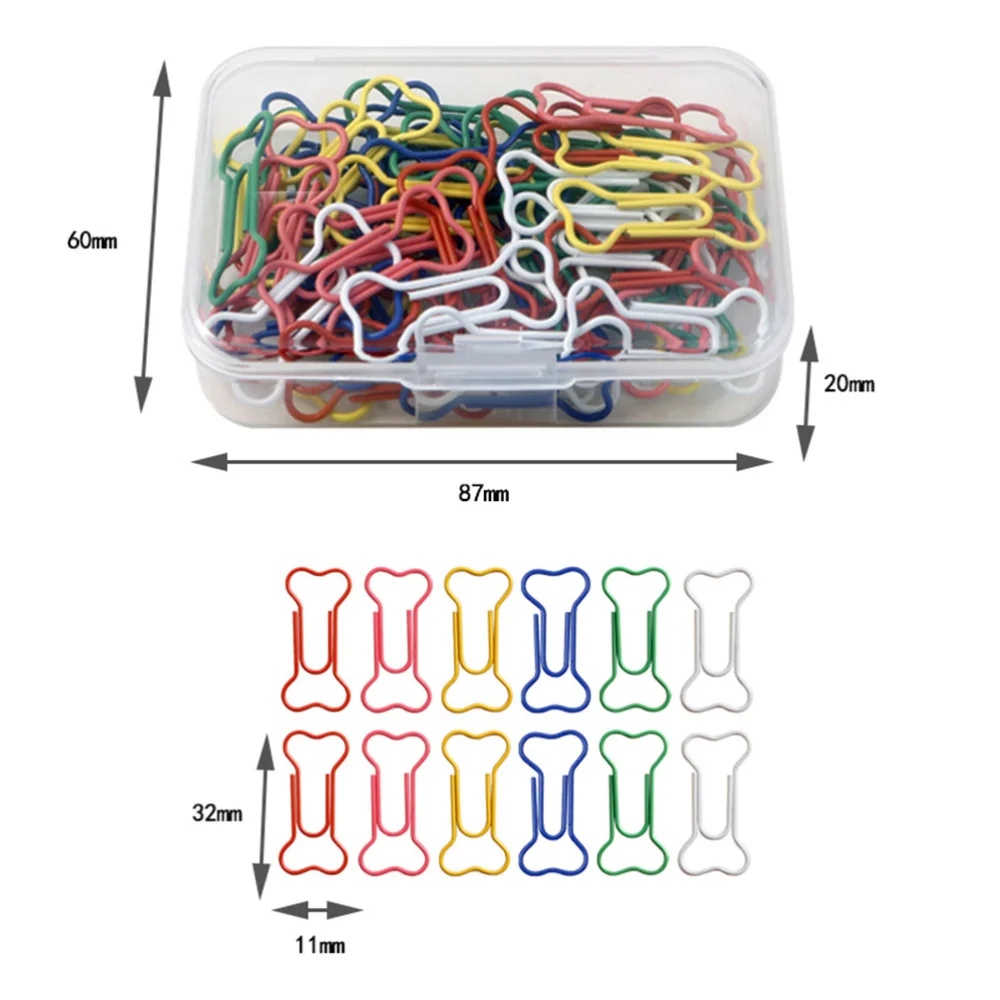 

1 Set 60Pcs Bone Shape Paper Clips Boxed Office Clips Clamps (Colorful)