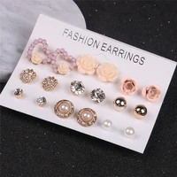 1 set rose flower stud earrings for women teens girls crystal ear studs fashion elegant earring wedding party jewelry gifts