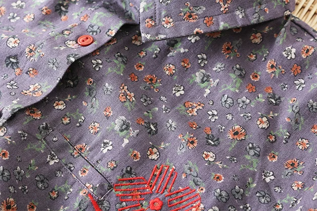

Korean Style Literary Retro Women Floral Print Shirt Cotton Turndown Collar Casual Loose Women Tops
