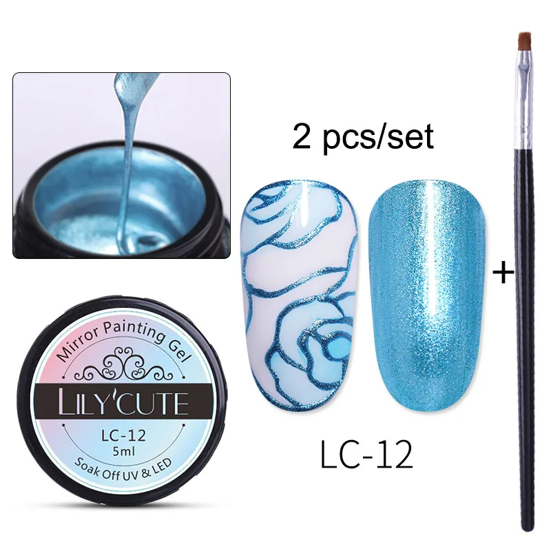 2 bottles 12 LILYCUTE Гель-лак для ногтей цвета металлик лак для рисования цветы паук рисунок Золотой Серебряный Зеркальный Блеск УФ-гель - Цвет: 2 bottles 12