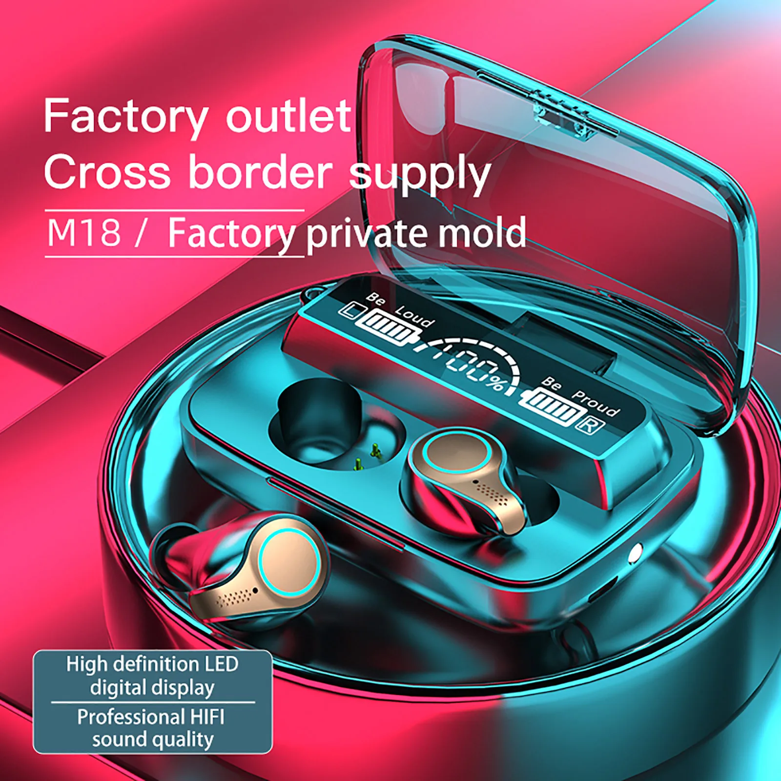 

M18 Bluetooth-compatible Led Display Wireless Headphone Hifi Bass Stereo Sport Waterproof Earbuds Headsets With Microphone