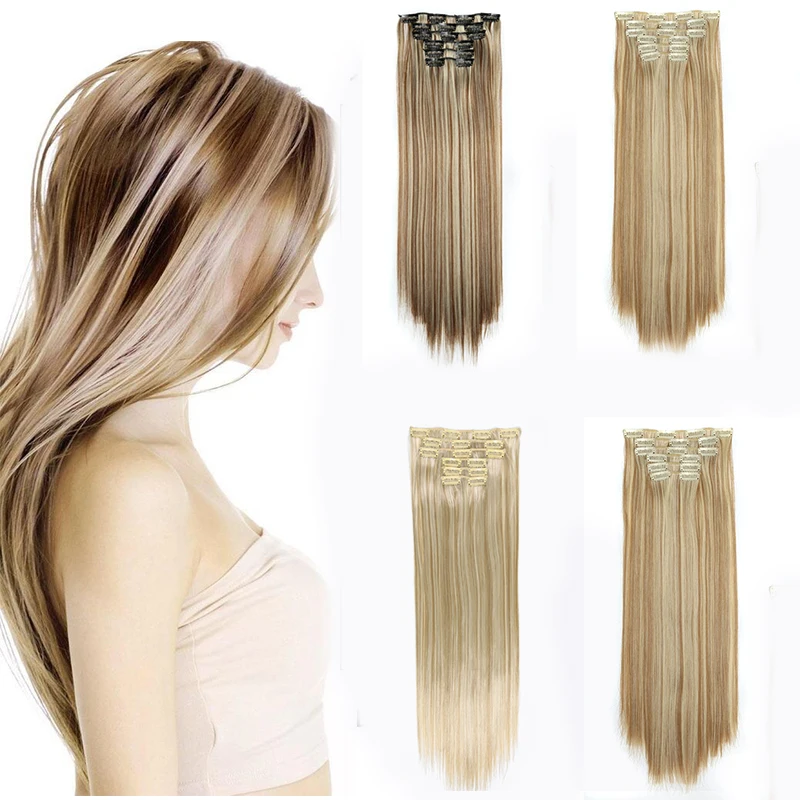 22 дюйма натуральные волосы для наращивания на клипсах женщин 16 клипсов волос