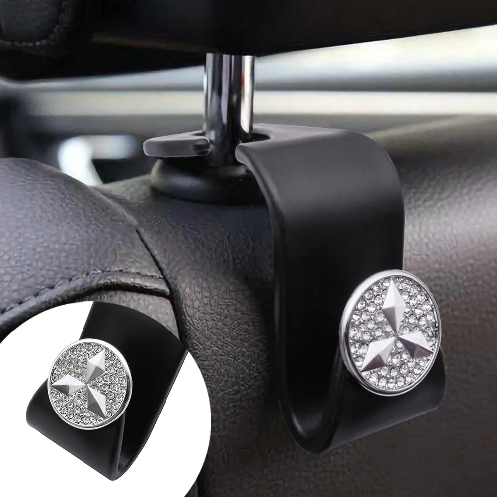 

Portable Car Logo Seat Back Hook Crystal Auto Interior Hanger Holder For Mitsubishi Ralliart Lancer Asx Outlander Pajero L200