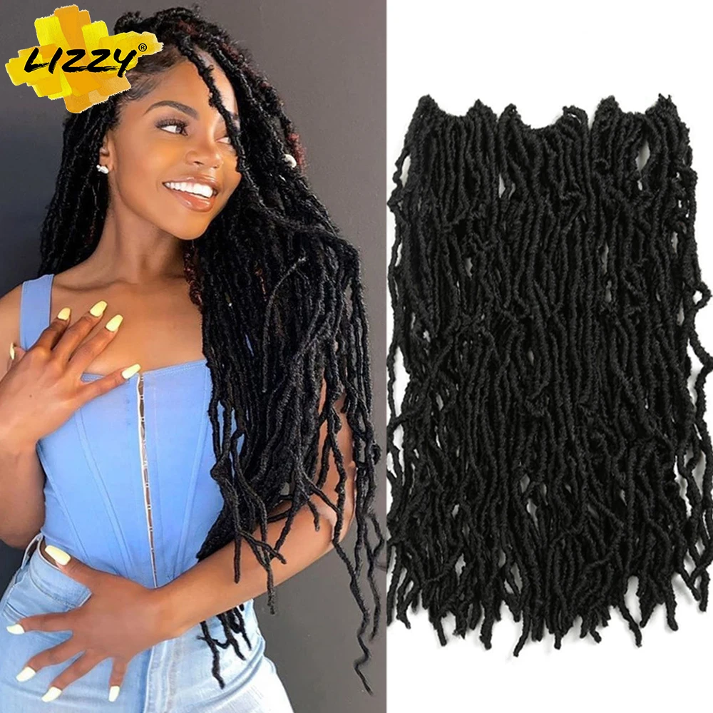 

18"Faux Loc Curly Crochet Hair Synthetic Dreadlocks Soft Messy Boho Ombre Braiding Hair Extension Natural Goddess Nu Locs Lizzy