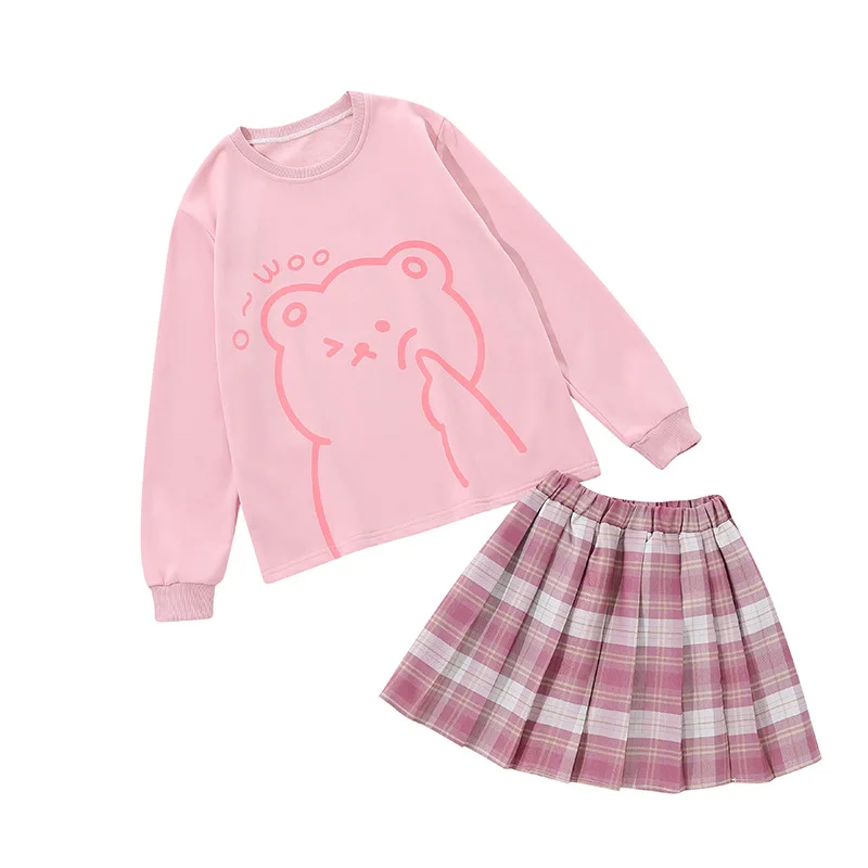 Костюм детский из пуловера с длинным рукавом и плиссированной юбки в клетку на