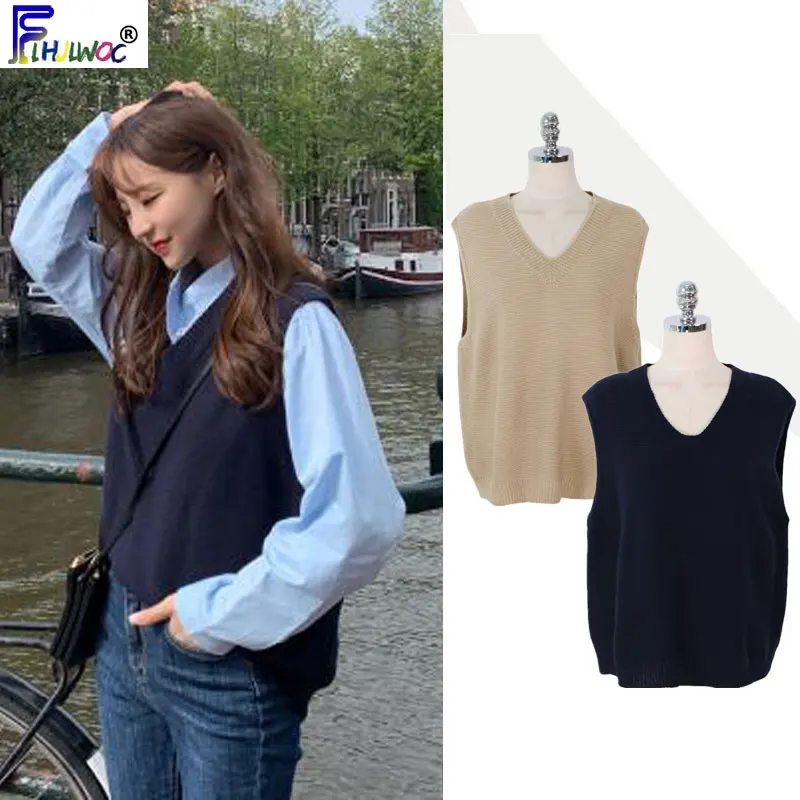 Женский пуловер без рукавов повседневный Свободный вязаный жилет в Корейском