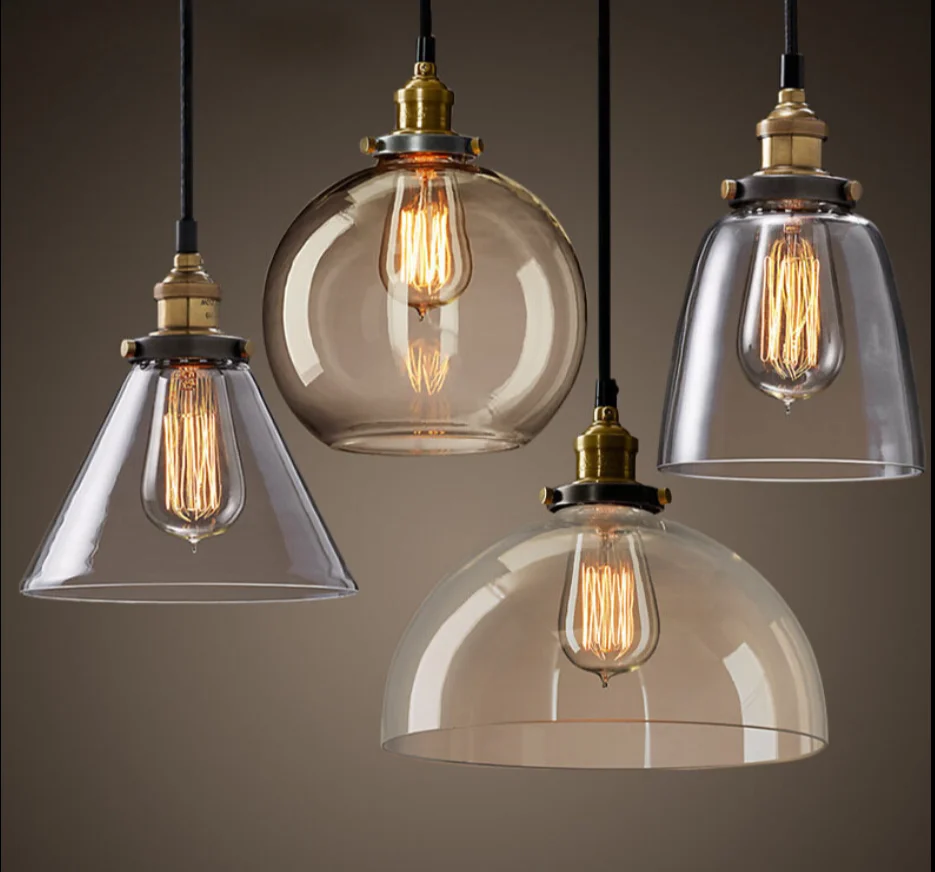 Industry style glass pendant light loft hanging lighting simple | Освещение