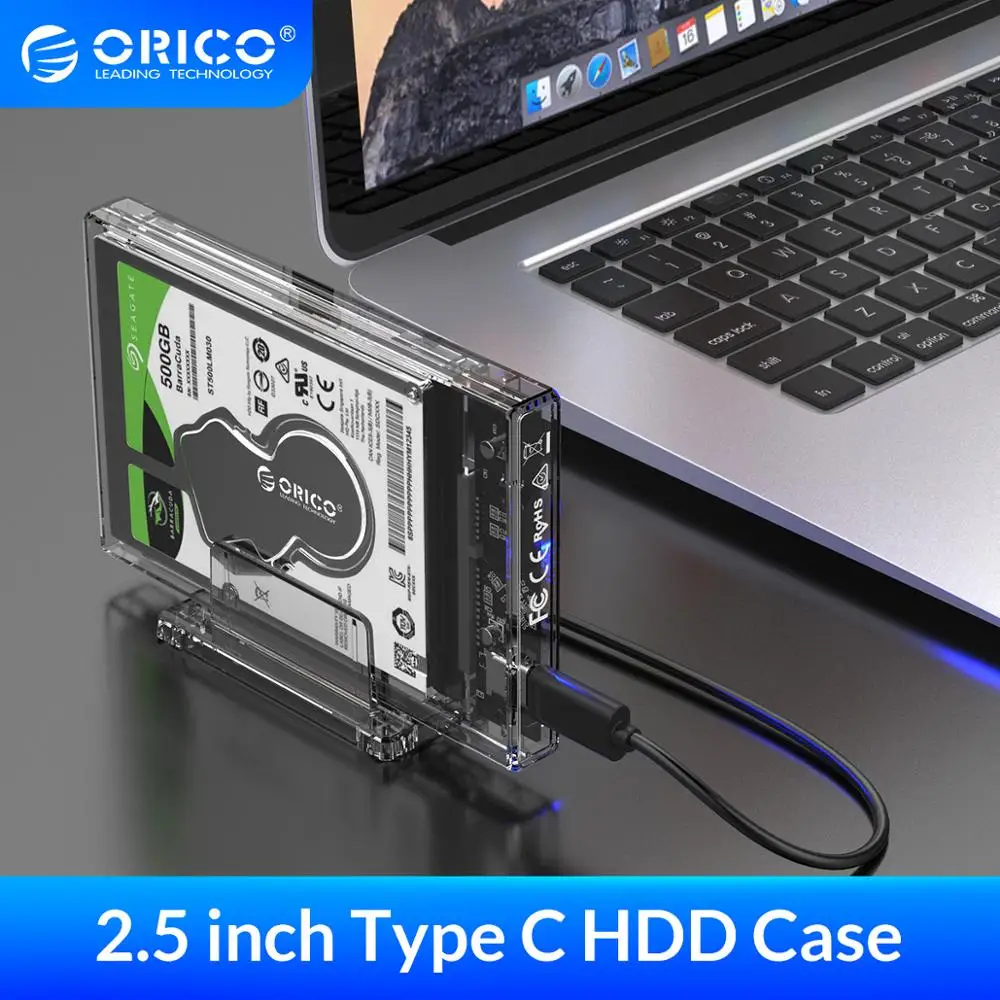 

ORICO 2.5" HDD Case SATA to USB 3.1 Type C Hard Drive Enclosure with Stand for SSD Disk Box Transparent External HDD Enclosure