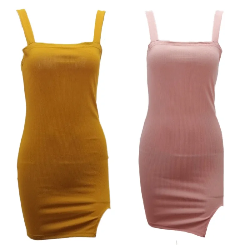 

Summer Women New Fashion Solid Color Sexy Back With A Step Suspends Skirt Lady Slim Split Design Sense Dress