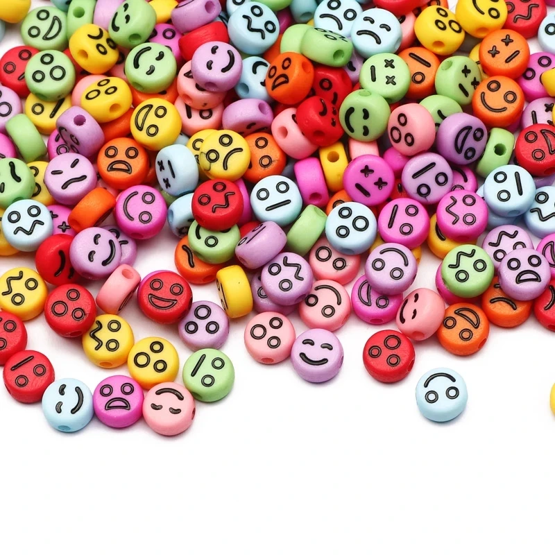 

7x4mm Mixed Emoticons Acrylic Beads DIY Bracelet Necklace Accessories Round Flat Smiley Loose Spacer Beads for Jewelry Making