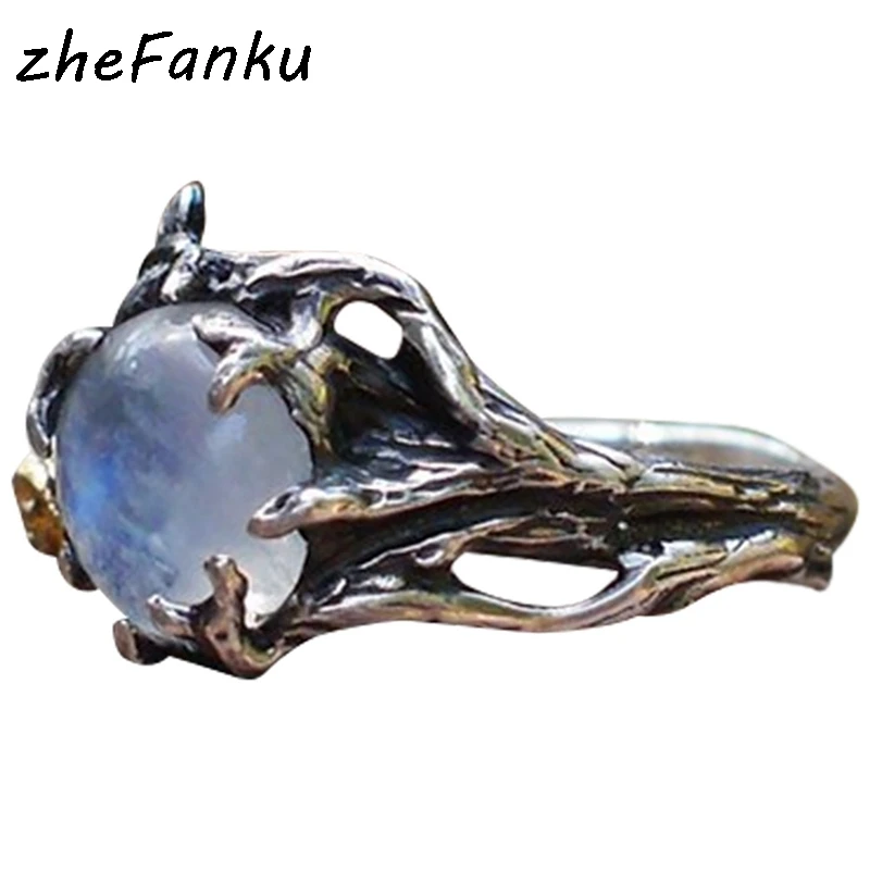 Женское Винтажное кольцо с опалом свадебное черного и золотого цвета листьями на