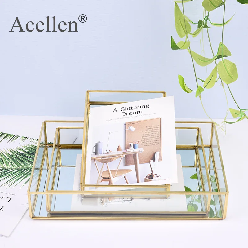 Металлический органайзер для макияжа стеклянный поднос демонстрации ювелирных