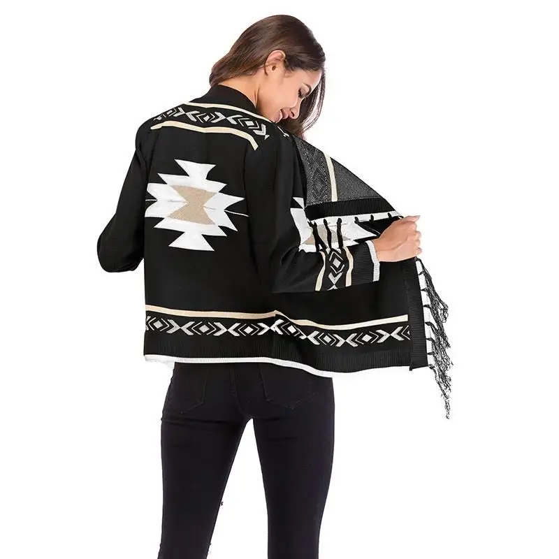 Women Boho Knitted Sweater Cardigan Open Stitch Long Sleeve Coat Tassel Cloak Loose Feminino Outerwear |