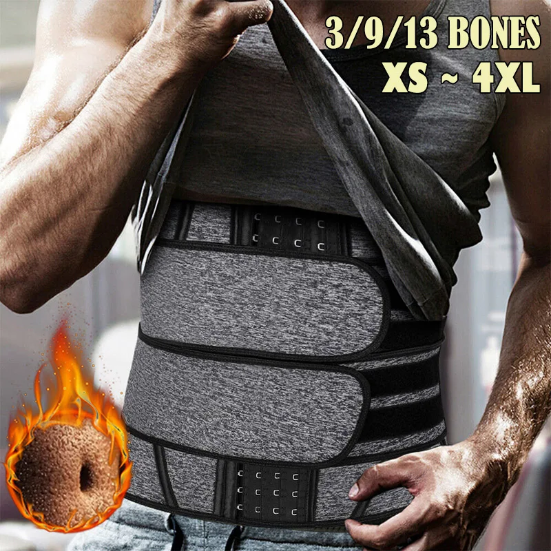 Men Sauna Waist Trimmer Belt Workout Waist Trainer Corset Sweat Belt with Adjustable Double Straps Support Neoprene Body Shaper
