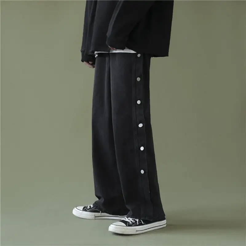 

Woman Jeans Pants High Waist Loose Straight Boyfriend Breasted Trousers
