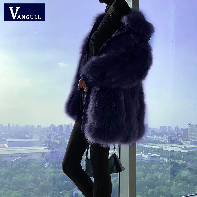 Vangull New Purple Faux Fur Coat Thick Loose Warm Hairy Jacket Fashion Outwear Elegant Spliced Artificial Collar Winter | Женская одежда