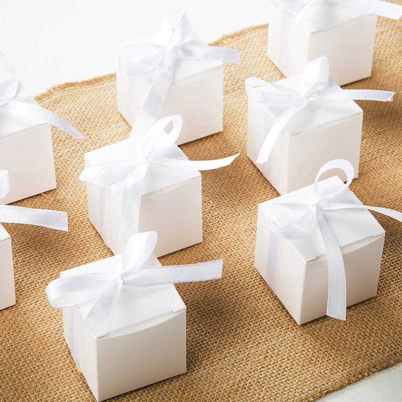With White Ribbon 5x5x5cmgift Bulk Party Favor Box Diy Candy Chocolate Gift Box For Wedding Birthday