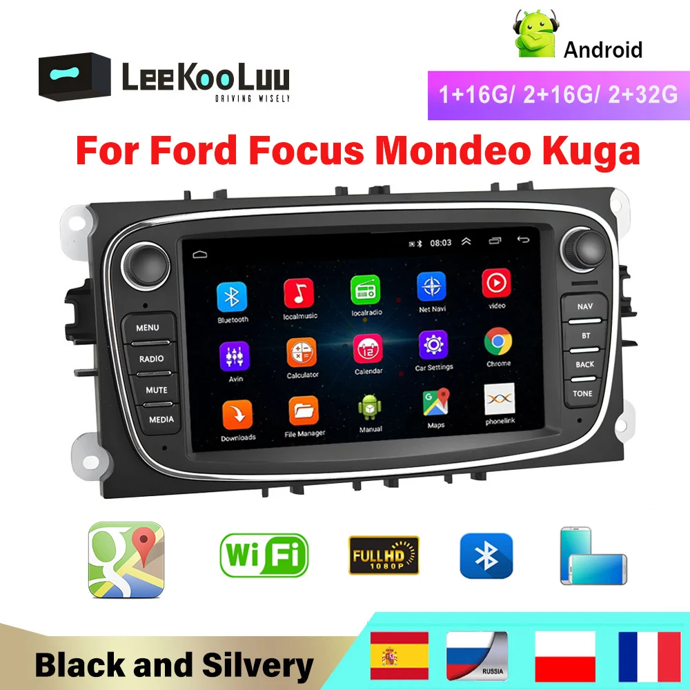 LeeKooLuu 2din автомобильный мультимедийный плеер Android GPS Wi Fi авто 2 Din для FORD Focus/Mondeo/S MAX/C