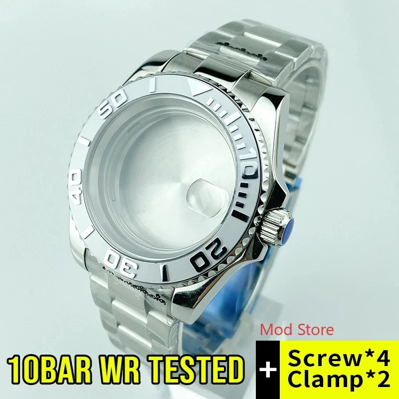 100M NEW WR 40mm Silver Bezel Sapphire Crystal Watch Case Polished Center S/S Bracelet Fit Miyota8215 Yacht Master Style Watch