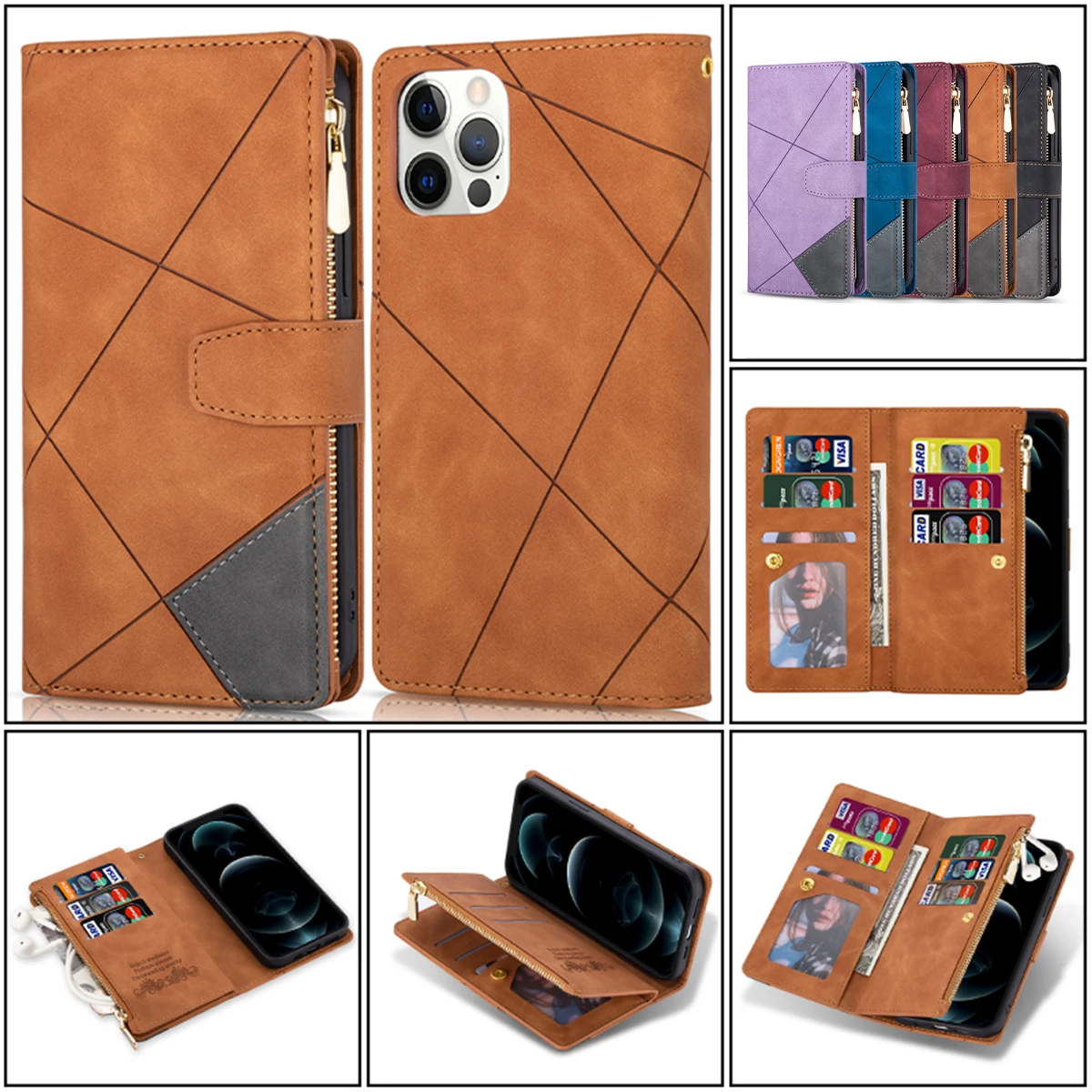 

Luxury Fashion Flip Leather Case For iPhone 13 12 Mini 11 X XS XR 6 7 8 Pro Max Plus Bracket Card Slot Wallet Shockproof Cover