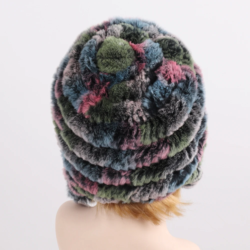 Хорошая эластичная вязаная шапка-бомбер из меха кролика рекс зимняя женская
