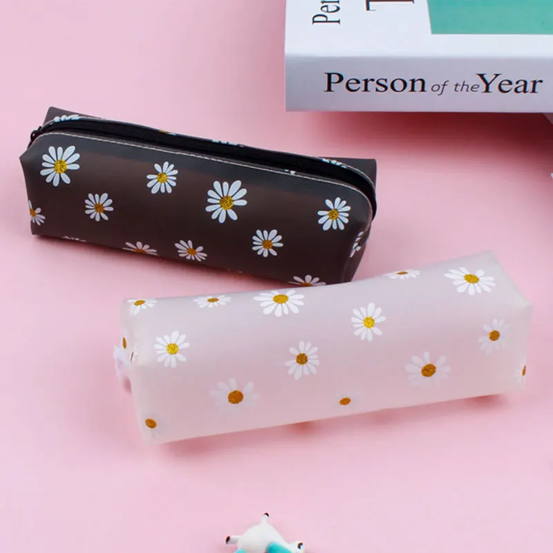 

Маленький прозрачный чехол для карандашей из ТПУ с изображением свежих цветов маргариток простой маргариток милый чехол для карандашей